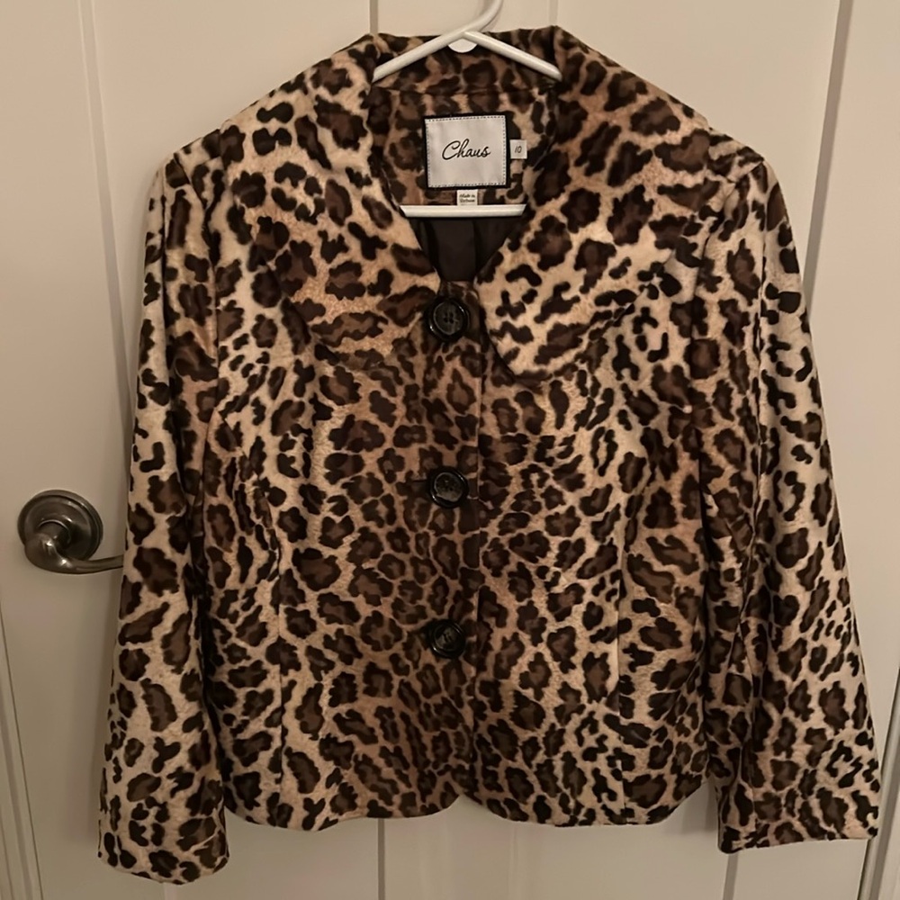 Chaus Leopard Print Faux Fur size 10 jacket